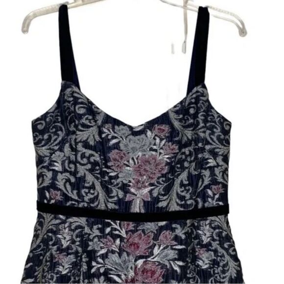 Marchesa Black Metallic Floral Fit and Flare Cocktail Midi Dress | 10 - Picture 6 of 11